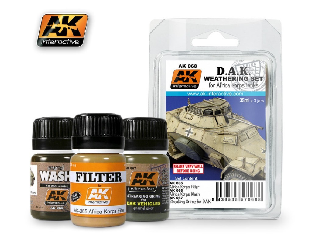 AK Interactive Africa Korps Weathering Set – 3x35 Ml Emaille Kleuren – Voor Realistische Woestijnmodellen